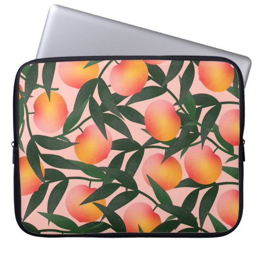 Peach Fruit Pink Hintergrund Muster. Laptopschutzhülle (Vorderseite)