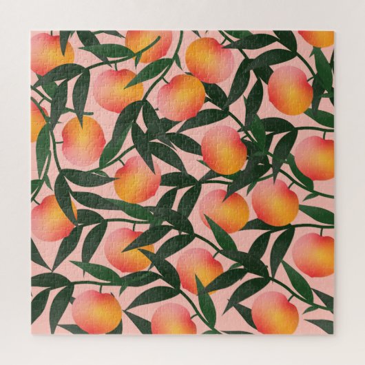 Peach Fruit Pink Hintergrund Muster. Puzzle (Vertikal)
