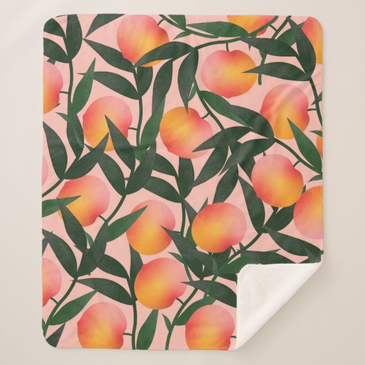 Peach Fruit Pink Hintergrund Muster. Sherpadecke (Vorderseite)