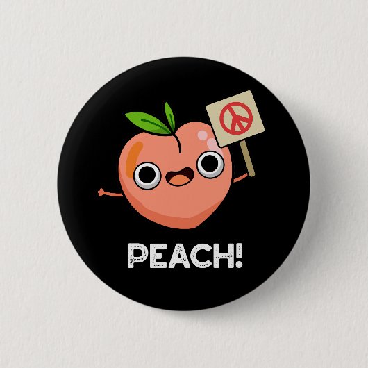 Peach Funny Peace Fruit Pun Dark BG Button (Vorderseite)