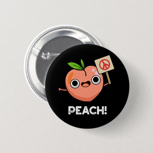 Peach Funny Peace Fruit Pun Dark BG Button (Vorne & Hinten)