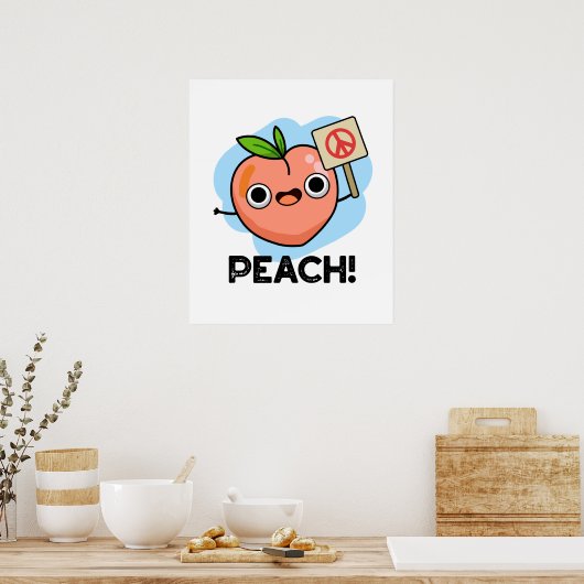Peach Funny Peace Sign Frucht Puff Poster (Küche)