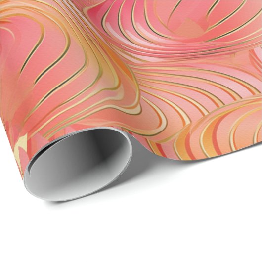 Peach Fuzz Abstraktes botanisches Fruchtmuster 3 Geschenkpapier (Rolleneckpunkt)