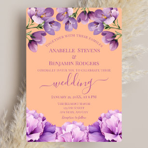 Peach Fuzz and Lilac Floral with QR code Wedding Einladung