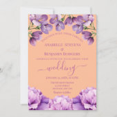 Peach Fuzz and Lilac Floral with QR code Wedding Einladung (Vorderseite)