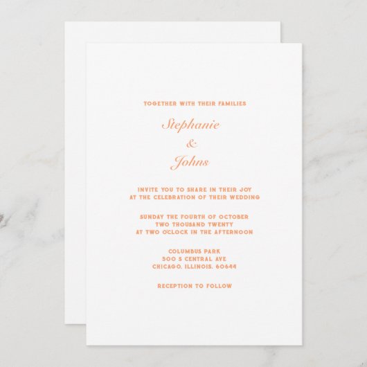 Peach Fuzz Apricot Weißes Elegantes Highlight Einladung (Vorne/Hinten)