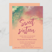 Peach fuzz Aquarell Gold Moderne Typografie Einladung (Vorne/Hinten)