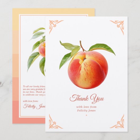 Peach Fuzz Baby Dusche Dankeskarte (Vorne/Hinten)