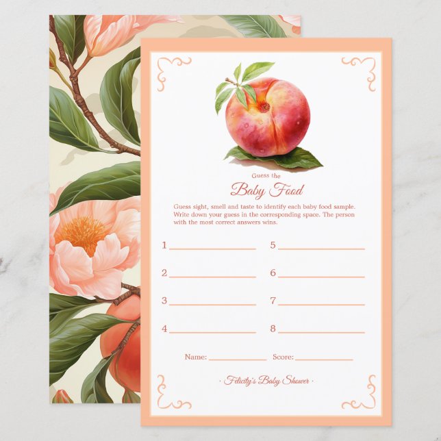 Peach Fuzz Baby Dusche Food Game (Vorne/Hinten)
