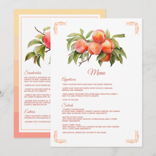 Peach Fuzz Baby Dusche Menükarte (Vorne/Hinten)