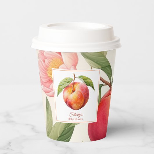 Peach Fuzz Baby Dusche Pappbecher (Vorderseite)