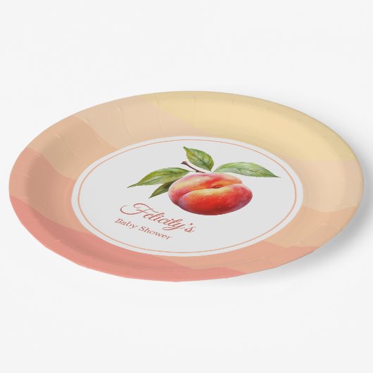 Peach Fuzz Baby Dusche Pappteller (Schrägansicht)