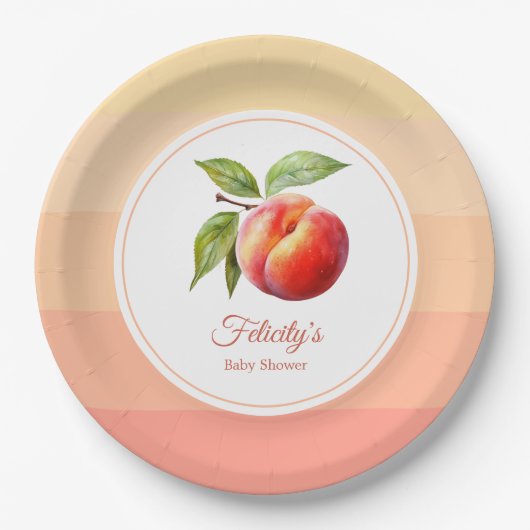 Peach Fuzz Baby Dusche Pappteller (Vorderseite)