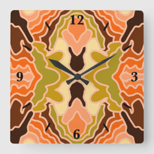 Peach Fuzz Boho Shabby Chic Geometrie Abstrakte Ku Quadratische Wanduhr