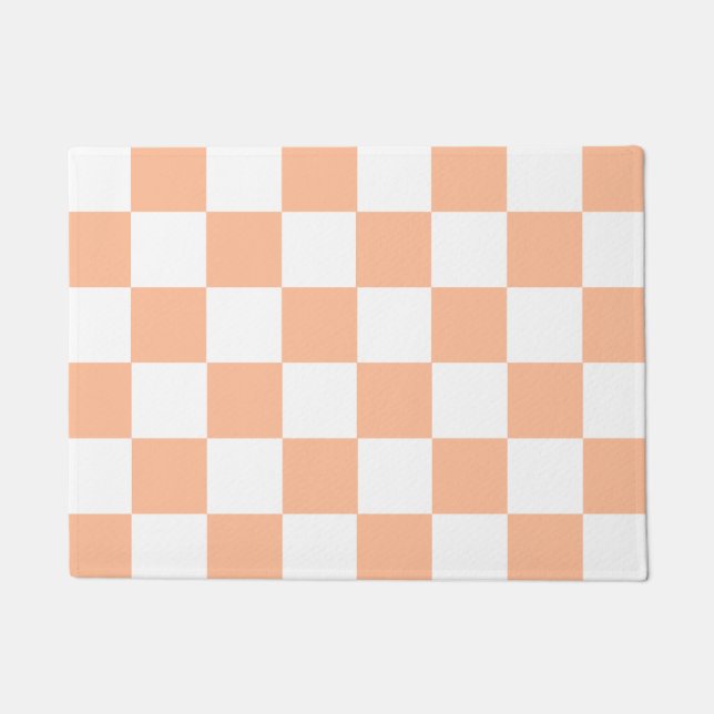 Peach Fuzz Checkered Gingham Pattern Fußmatte (Vorderseite)
