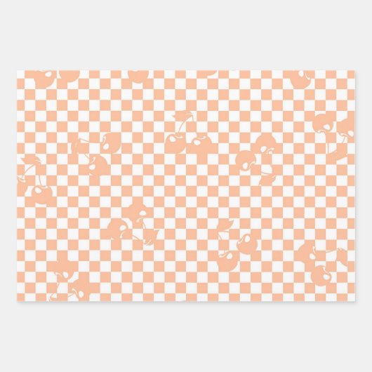 Peach Fuzz Checkered Gingham Pattern Geschenkpapier Set (Vorderseite 2)
