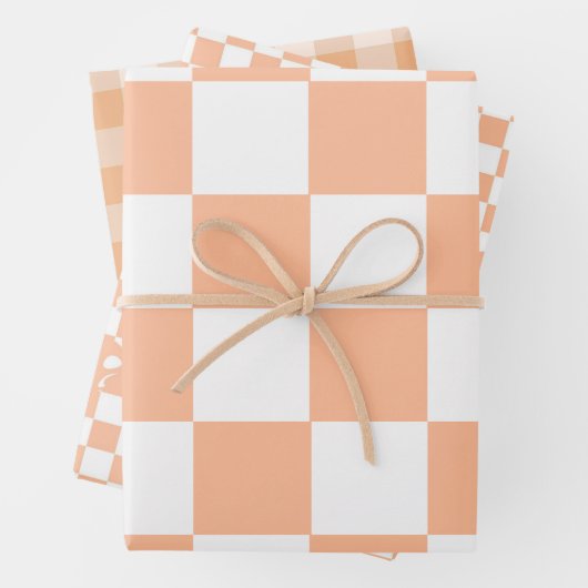 Peach Fuzz Checkered Gingham Pattern Geschenkpapier Set (Beispiel)