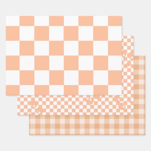 Peach Fuzz Checkered Gingham Pattern Geschenkpapier Set (Set)