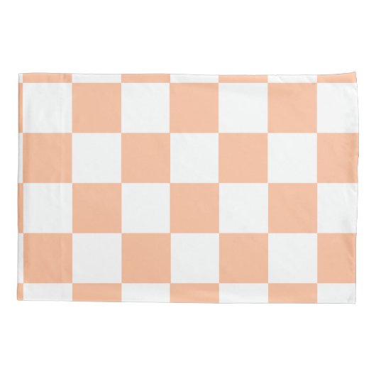Peach Fuzz Checkered Gingham Pattern Kissenbezug (Rückseite)