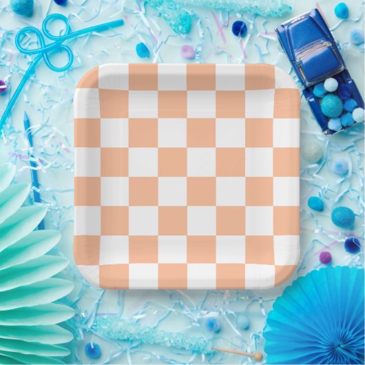 Peach Fuzz Checkered Gingham Pattern Pappteller (Party)