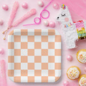 Peach Fuzz Checkered Gingham Pattern Pappteller (Party)