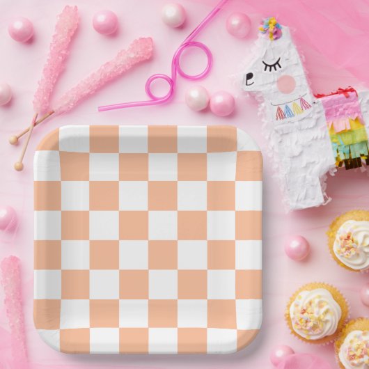 Peach Fuzz Checkered Gingham Pattern Pappteller (Party)