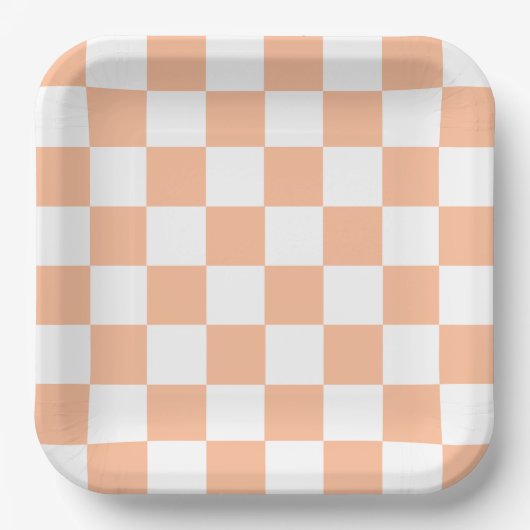 Peach Fuzz Checkered Gingham Pattern Pappteller (Vorderseite)