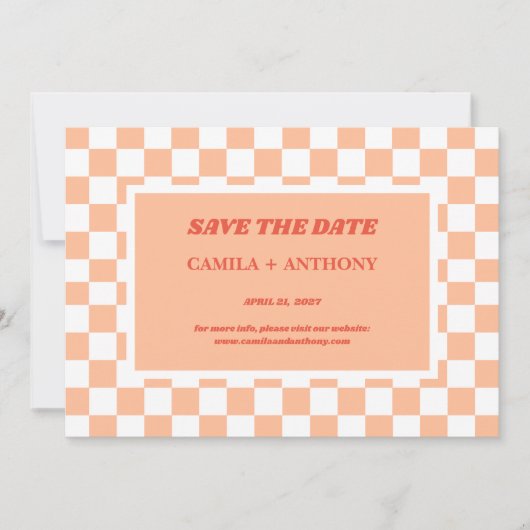 Peach Fuzz Checkered Gingham Pattern Save The Date (Vorderseite)