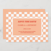 Peach Fuzz Checkered Gingham Pattern Save The Date (Vorne/Hinten)