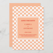Peach Fuzz Checkered Gingham Pattern Save The Date (Vorne/Hinten)