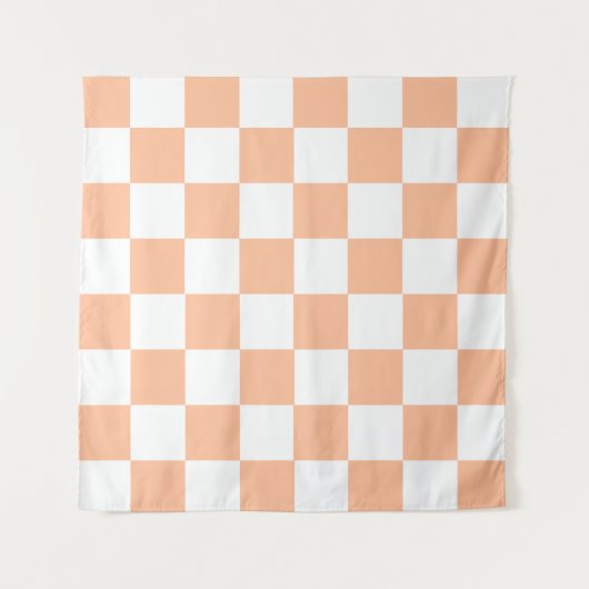 Peach Fuzz Checkered Gingham Pattern Wandteppich (Vorderseite)