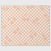 Peach Fuzz Checkered Retro Cherry Kariertes Muster Geschenkpapier (Flach)