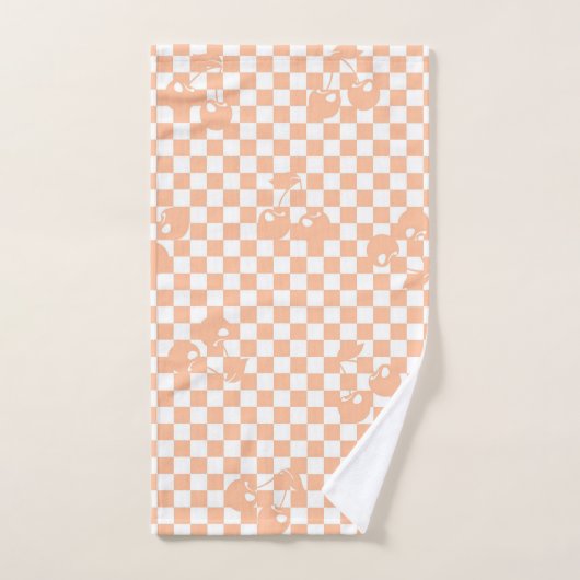 Peach Fuzz Cherry Gingham Pattern Badhandtuch Set (Handtuch)