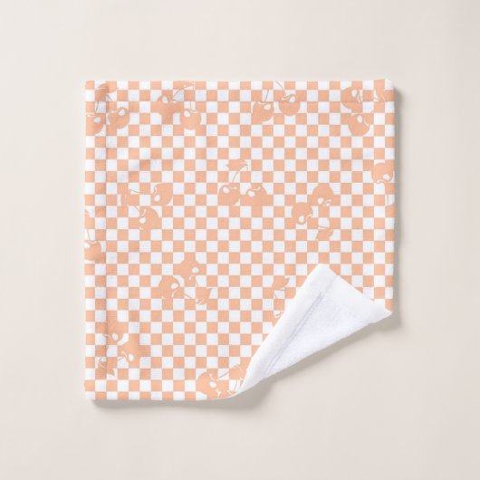 Peach Fuzz Cherry Gingham Pattern Badhandtuch Set (Waschlappen)