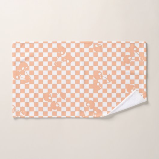 Peach Fuzz Cherry Gingham Pattern Badhandtuch Set (Handtuch)