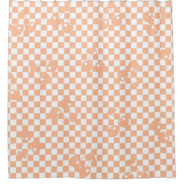 Peach Fuzz Cherry Gingham Pattern Duschvorhang