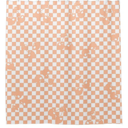 Peach Fuzz Cherry Gingham Pattern Duschvorhang (Vorderseite)
