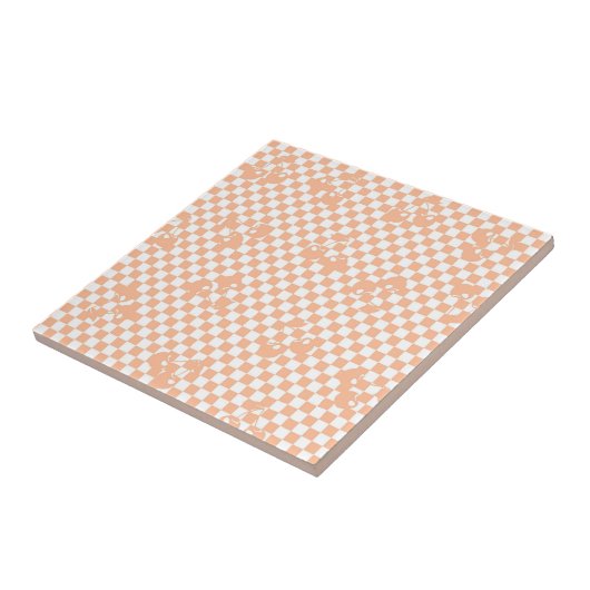 Peach Fuzz Cherry Gingham Pattern Fliese (Seite)