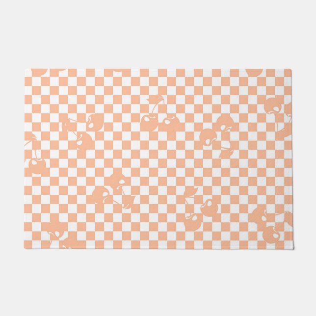 Peach Fuzz Cherry Gingham Pattern Fußmatte (Vorderseite)