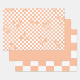 Peach Fuzz Cherry Gingham Pattern Geschenkpapier Set