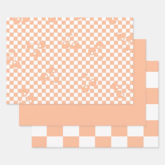 Peach Fuzz Cherry Gingham Pattern Geschenkpapier Set (Set)