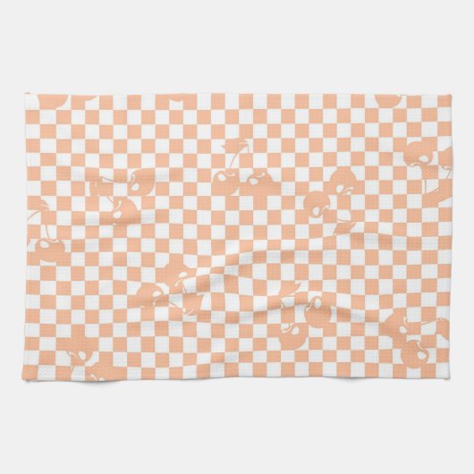 Peach Fuzz Cherry Gingham Pattern Geschirrtuch (Horizontal)