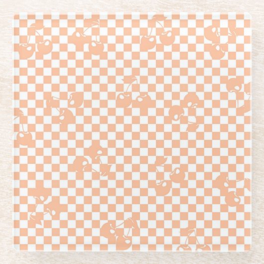 Peach Fuzz Cherry Gingham Pattern Glasuntersetzer (Vorderseite)