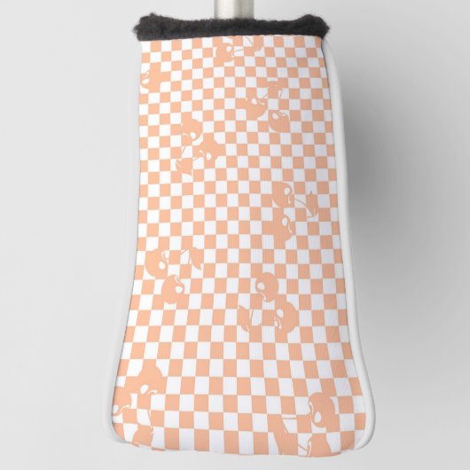Peach Fuzz Cherry Gingham Pattern Golf Headcover (Rotieren 90)