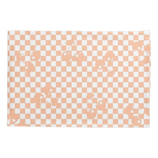 Peach Fuzz Cherry Gingham Pattern Kissenbezug (Rückseite)