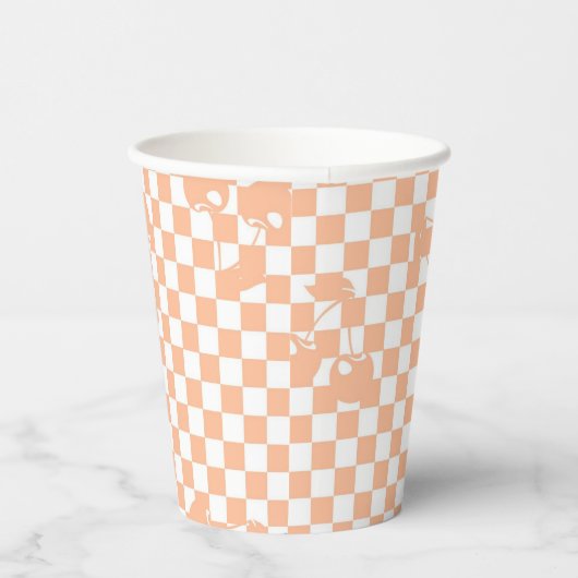 Peach Fuzz Cherry Gingham Pattern Pappbecher (Rechts)