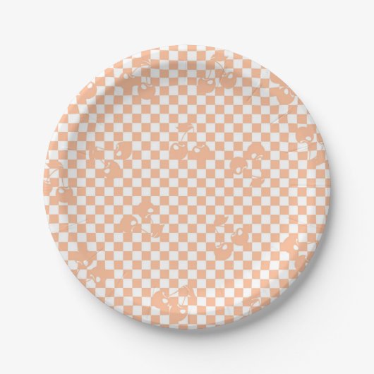 Peach Fuzz Cherry Gingham Pattern Pappteller (Vorderseite)