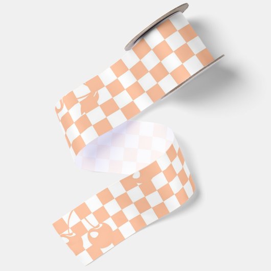 Peach Fuzz Cherry Gingham Pattern Satinband (Rückseite)