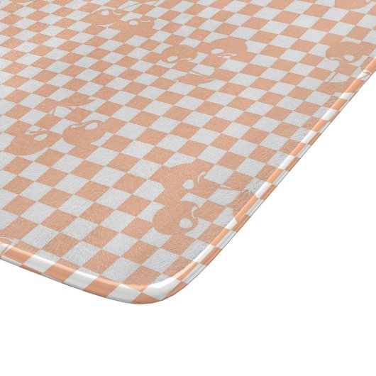 Peach Fuzz Cherry Gingham Pattern Schneidebrett (Ecke)