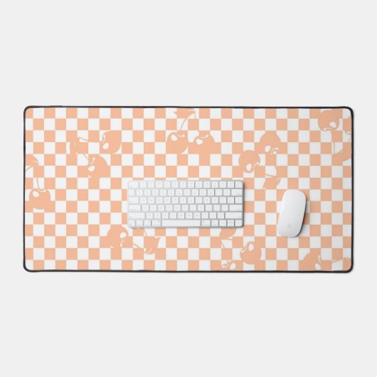 Peach Fuzz Cherry Gingham Pattern Schreibtischunterlage (Tastatur & Maus)
